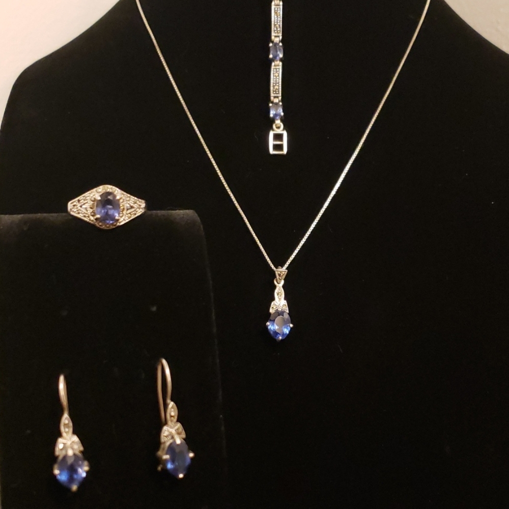 Sterling Silver Tanzanite and Marcasite Set